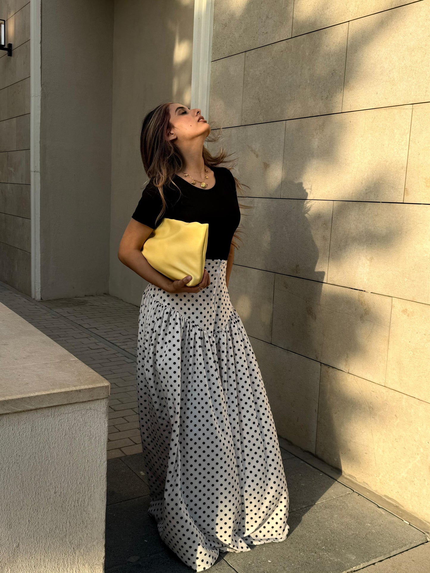 dot drama maxi skirt