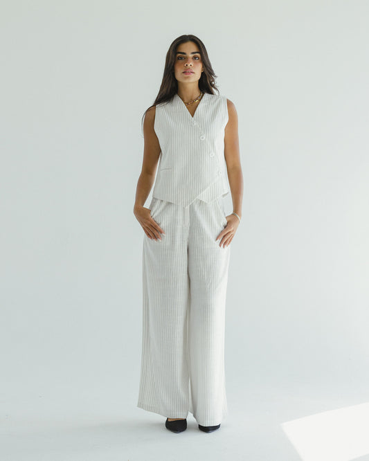 Striped Vest Set In Off-white