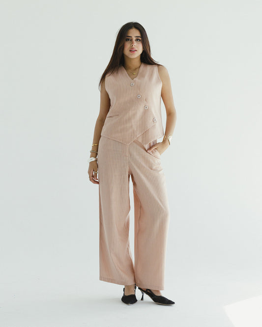 Striped Vest Set In Dusty Pink