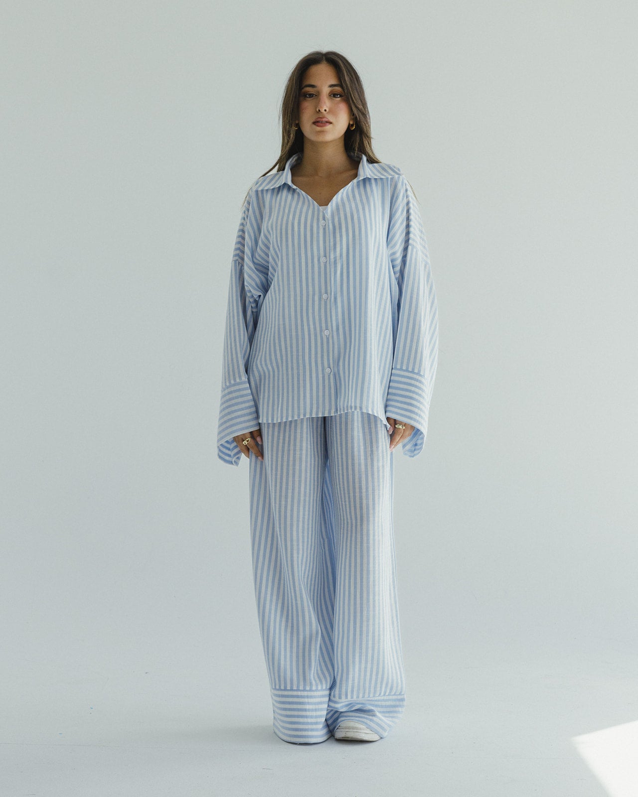 Striped Linen Over-Size set in Baby blue