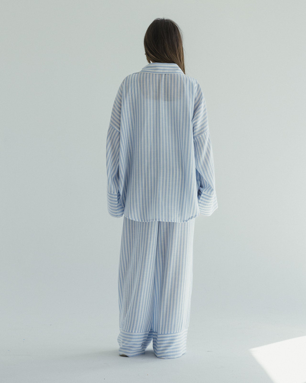 Striped Linen Over-Size set in Baby blue