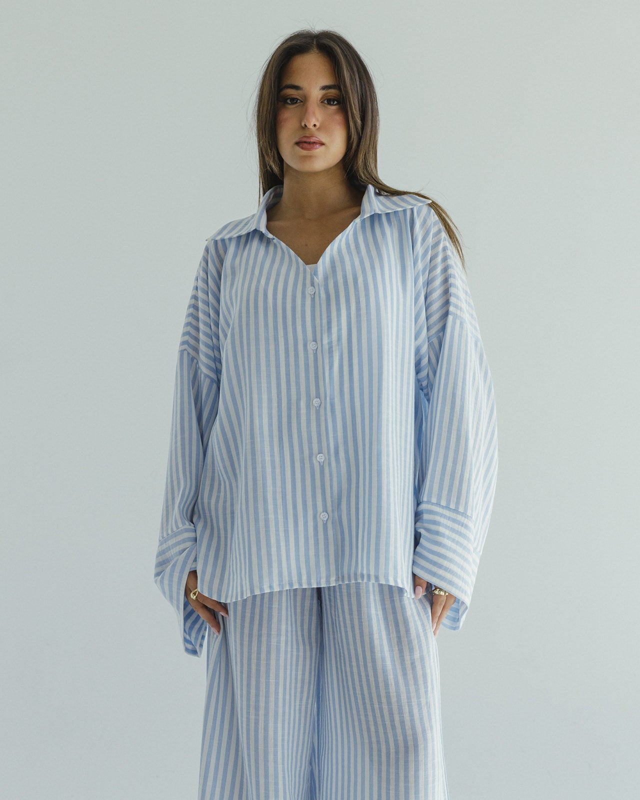 Striped Linen Over-Size set in Baby blue