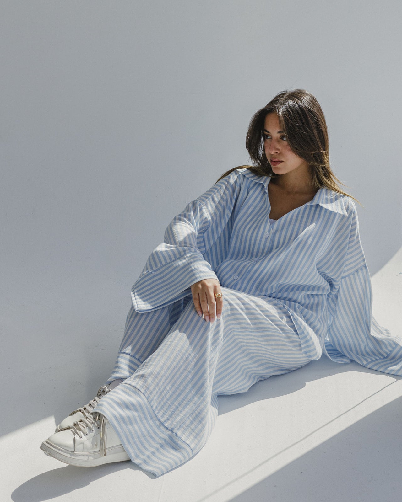 Striped Linen Over-Size set in Baby blue