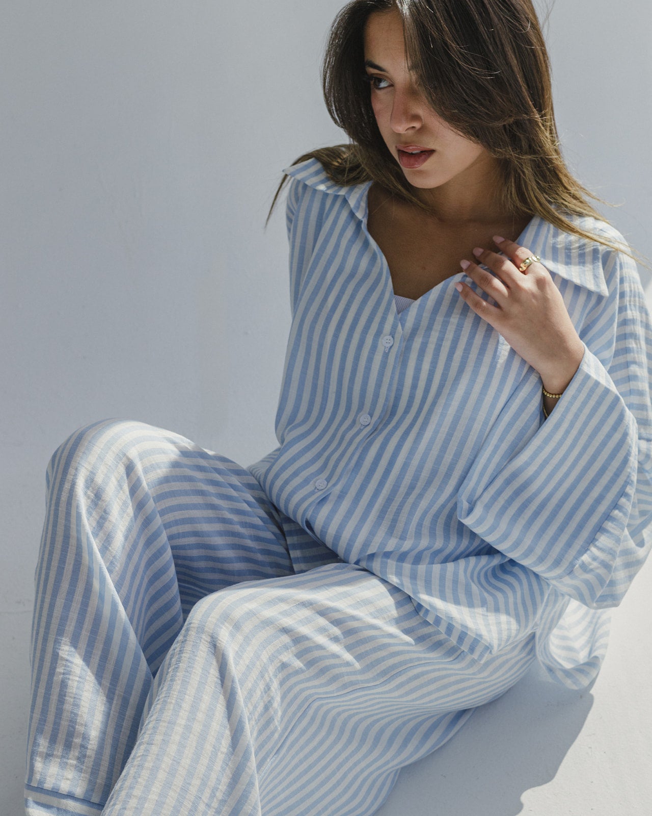 Striped Linen Over-Size set in Baby blue