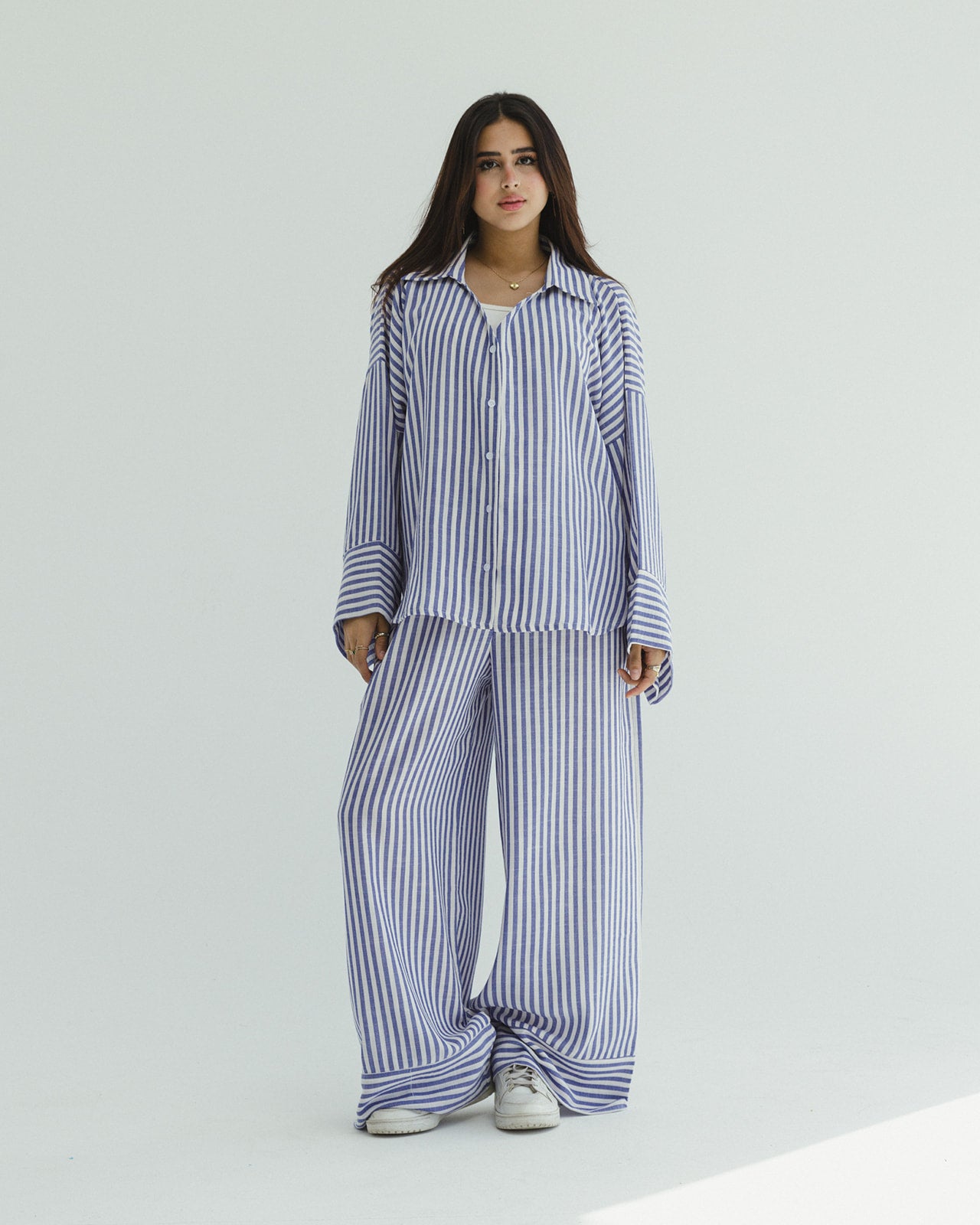 Striped Linen Over-Size set in Blue
