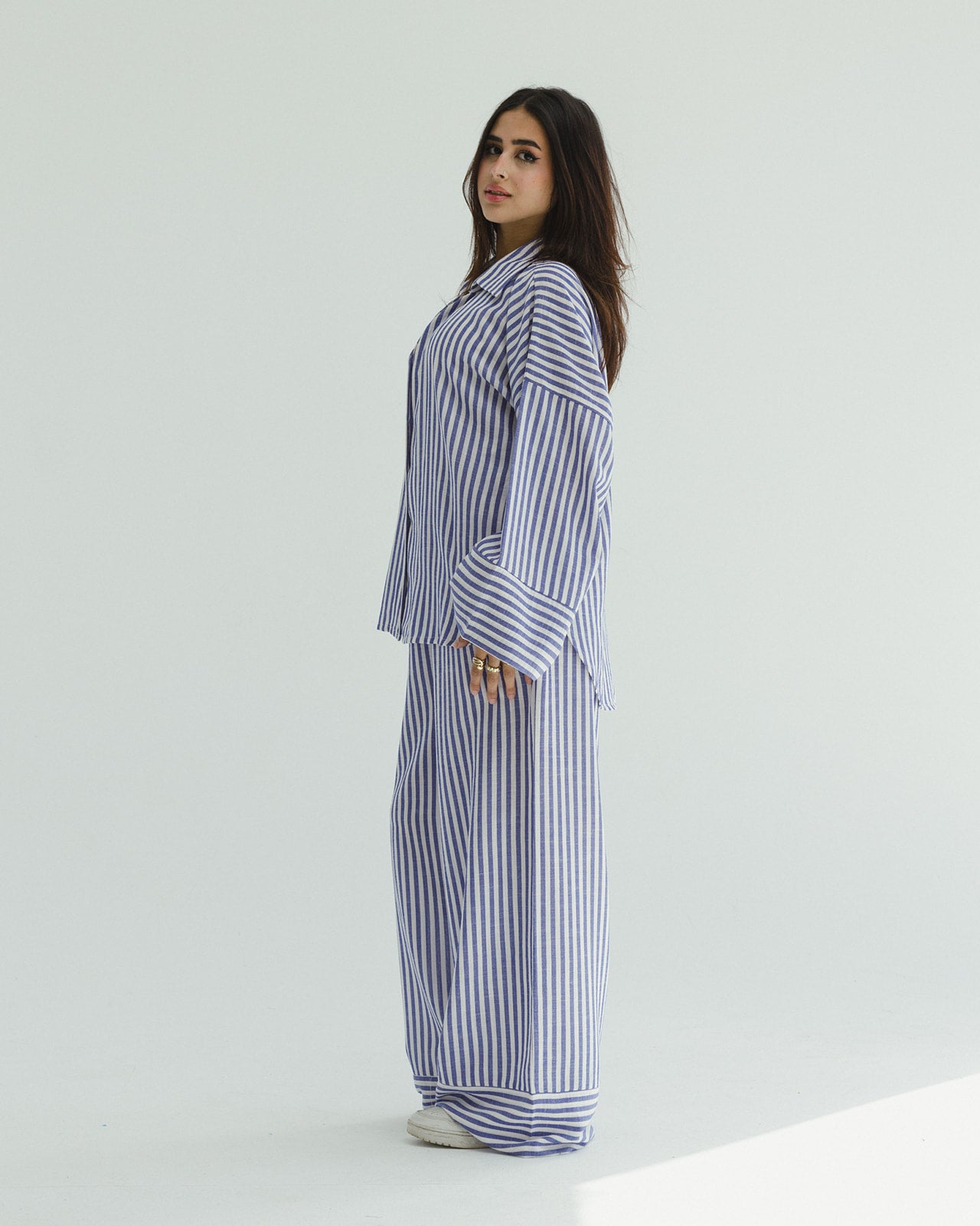 Striped Linen Over-Size set in Blue