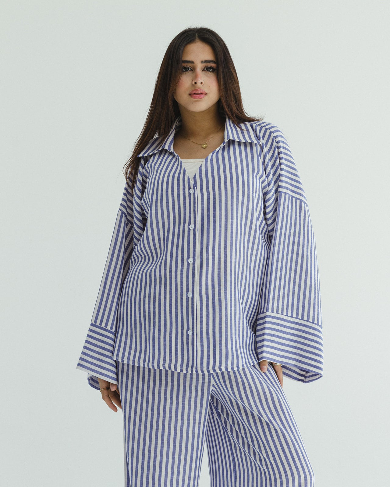 Striped Linen Over-Size set in Blue