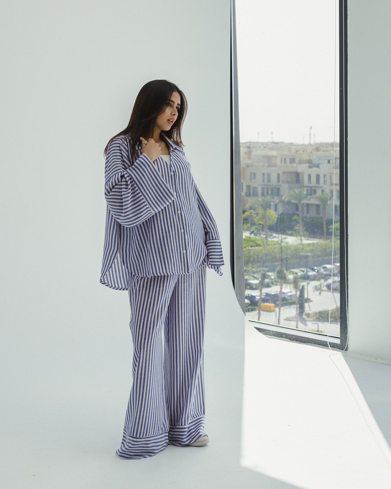 Striped Linen Over-Size set in Blue