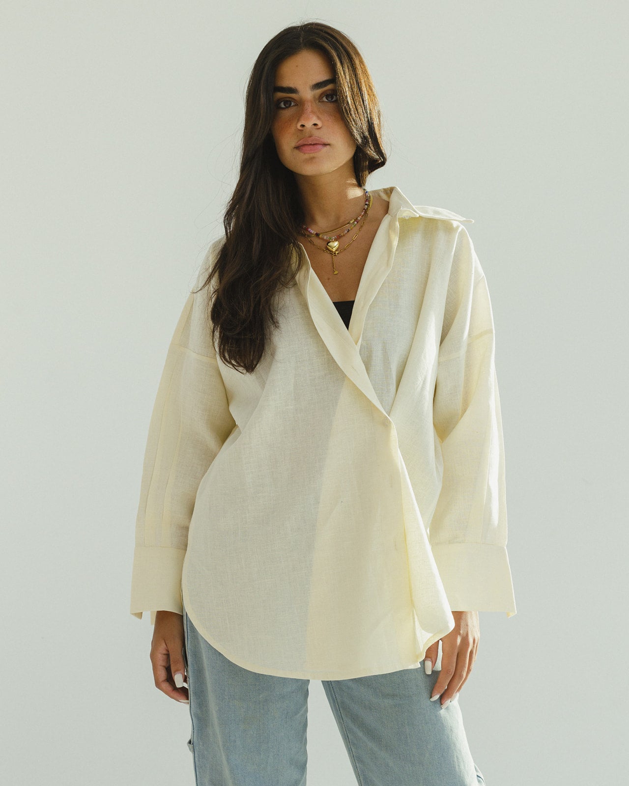 2-in-1 Organic Linen Shirt In Powder Yellow