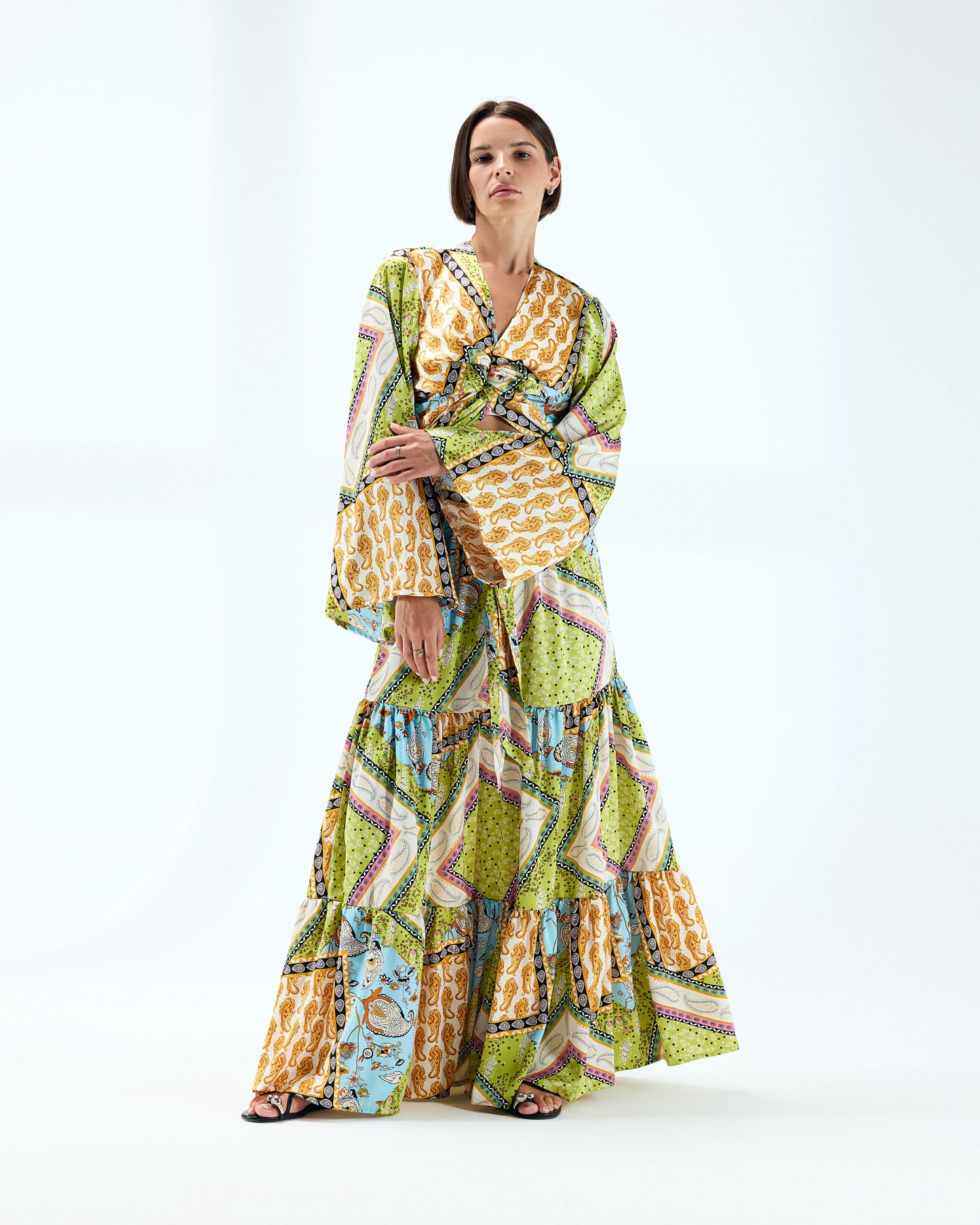 Women's Printed Satin wrapped top