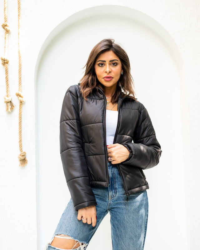 Women's Waterproof Pumped Black Jacket - Stylish & Durable Outerwear for All Seasons