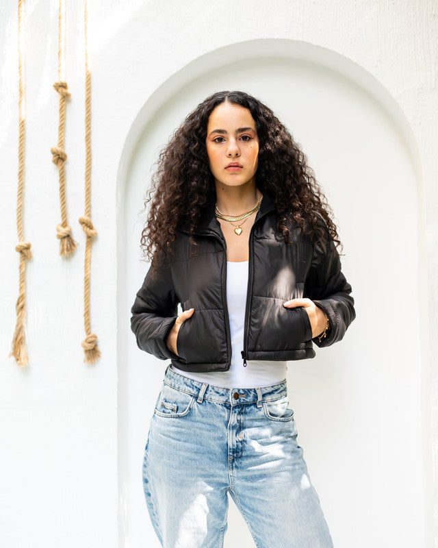 Women's Waterproof Black Cropped Jacket - Stylish & Functional Outerwear for All Seasons