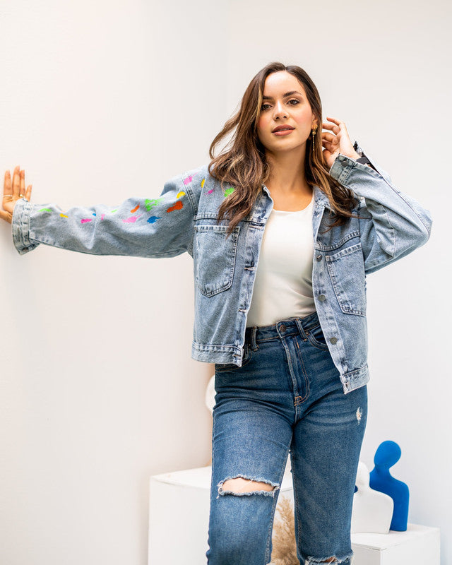 Women's Blue Denim Light Jacket - Stylish Casual Outerwear - Versatile Tops & Coats - Made in Egypt