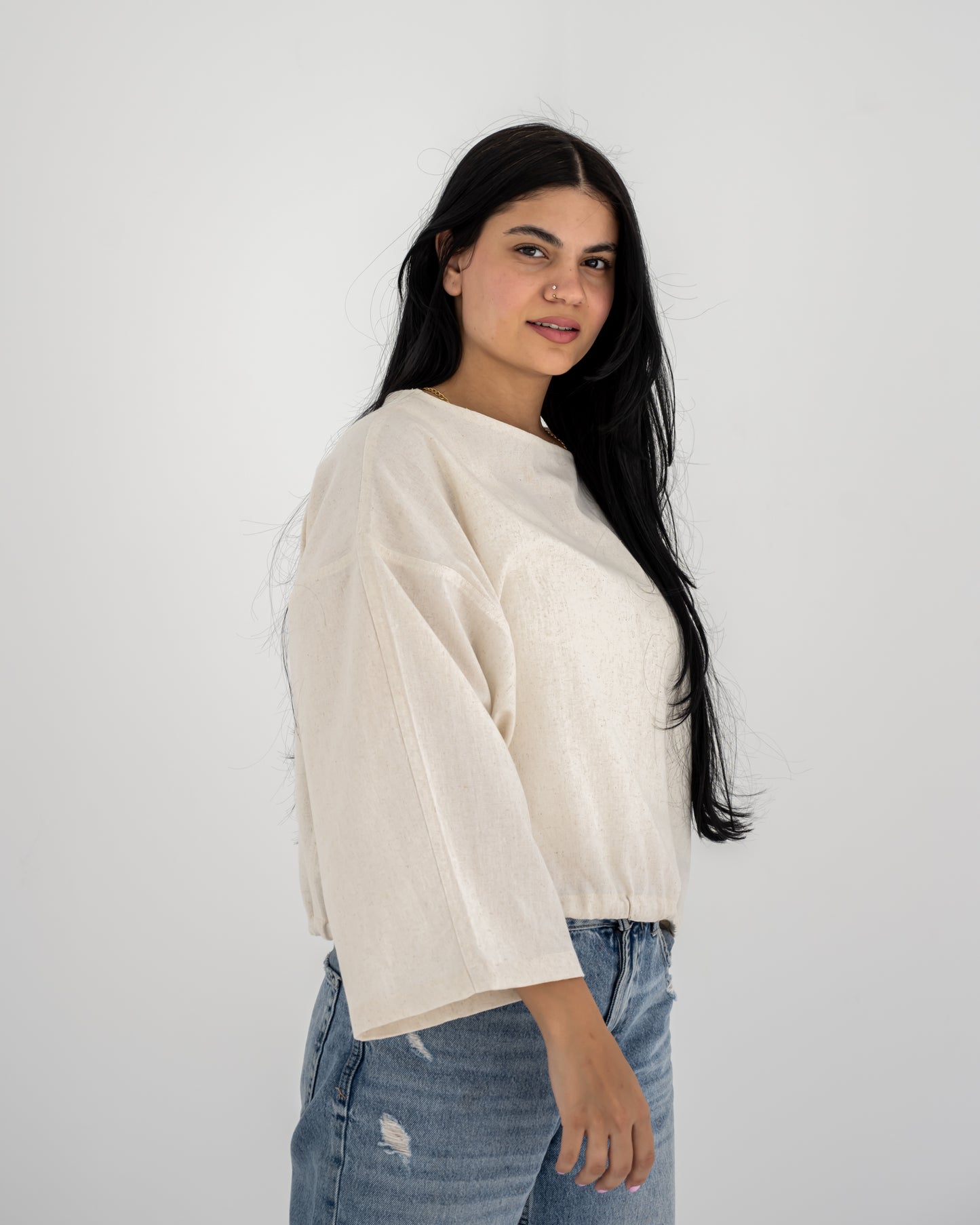 basic Linen Top In Beige