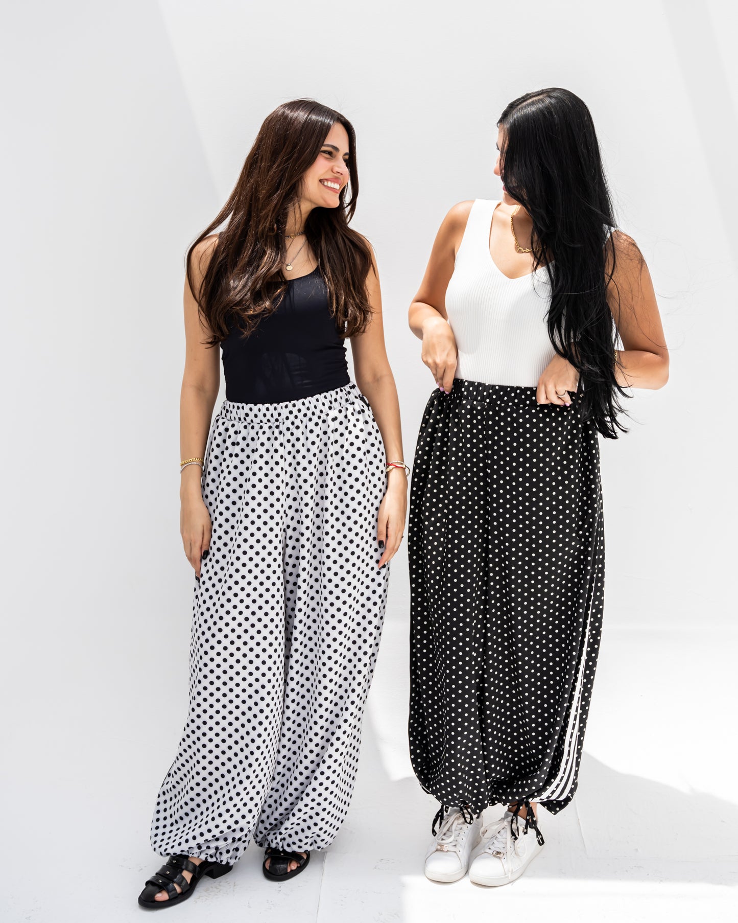 Boho Polka Pants In White