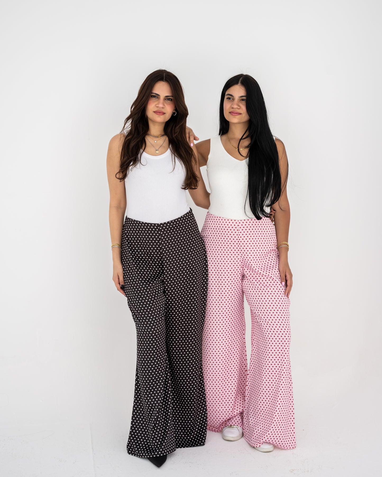 Black Polka Satin Wide Pants