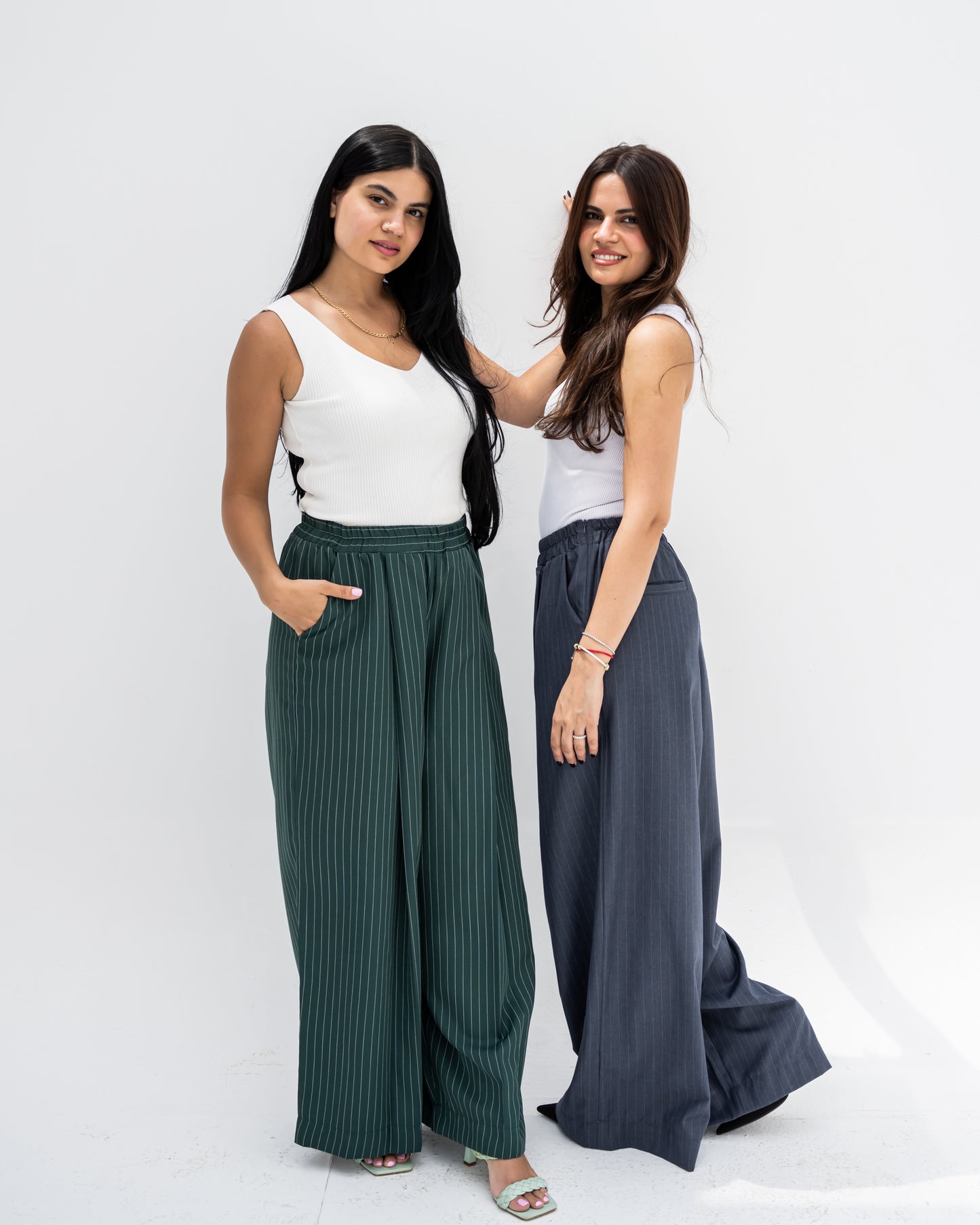 Trendy Cut Striped Pants In Green