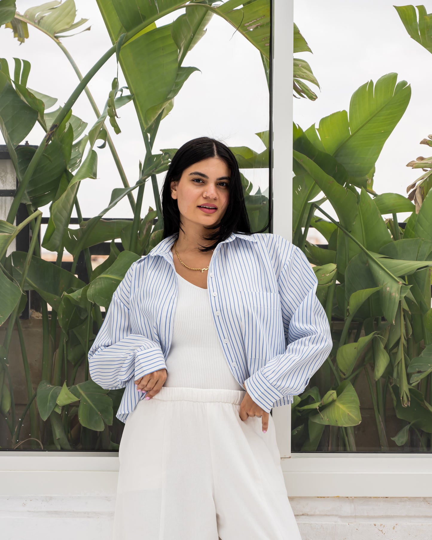 Striped Shirt In Baby Blue "long-sleeves"