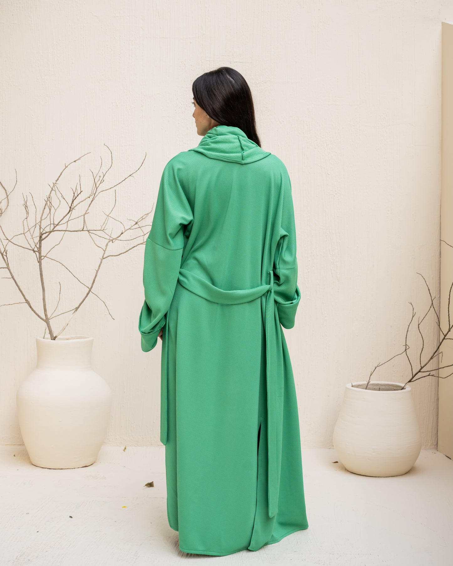 Scarf-Flow Cardigan In Green