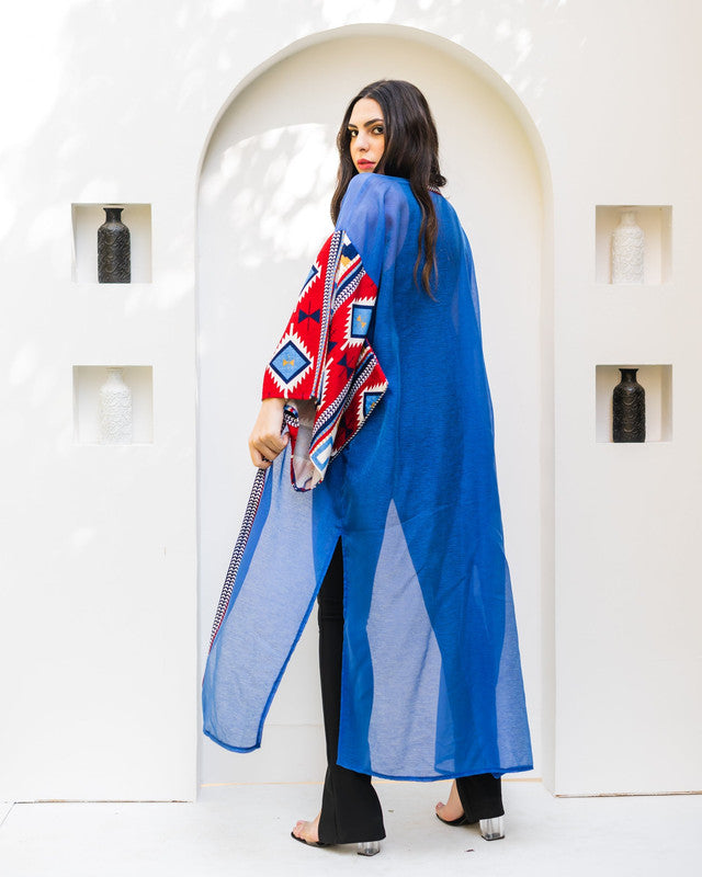 Women's Blue Squared Sleeves Kaftan Abaya