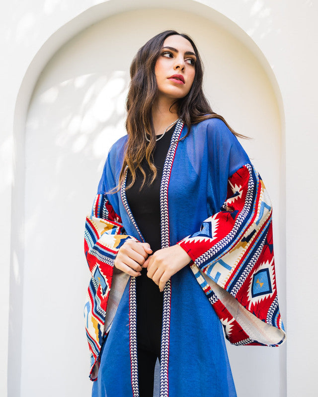 Women's Blue Squared Sleeves Kaftan Abaya