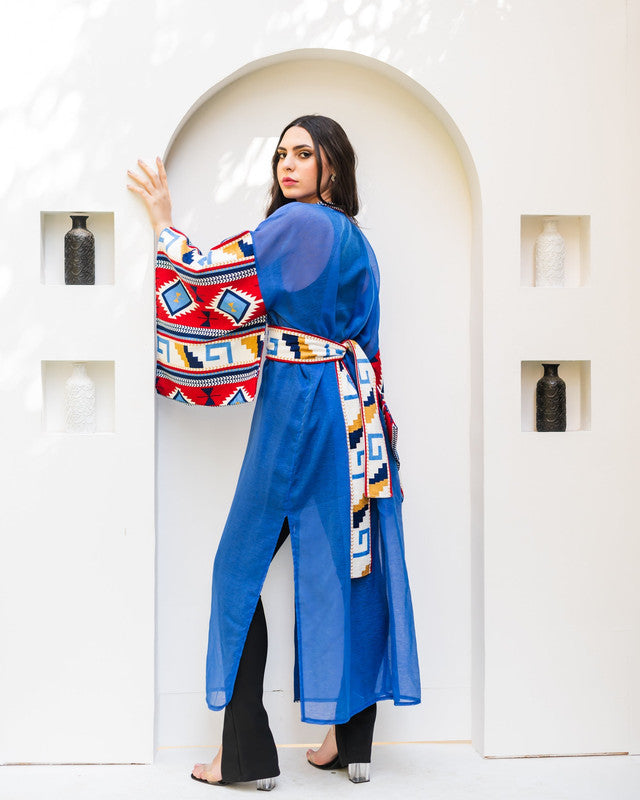 Women's Blue Squared Sleeves Kaftan Abaya