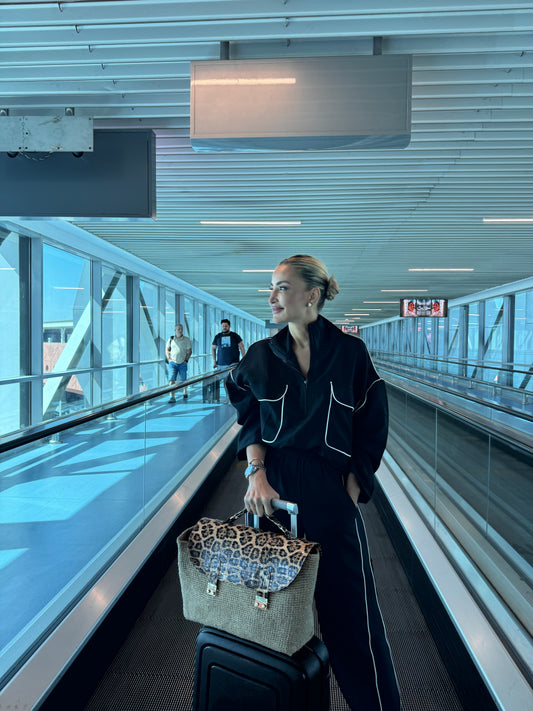 Women's Black Linen Suit with White Lines - Summer Ready Fashion Set - Made in Egypt