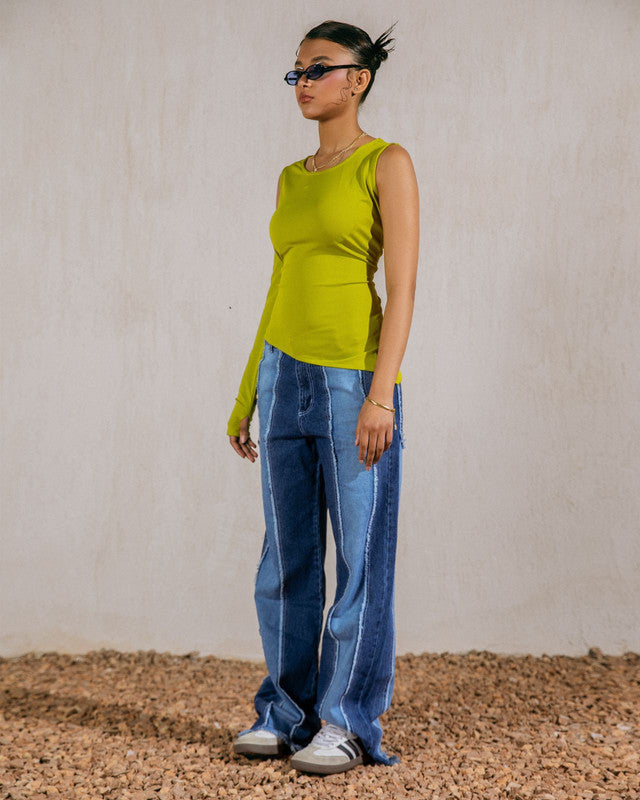 Women's One Sleeve Off Shoulder Top - Lime Green