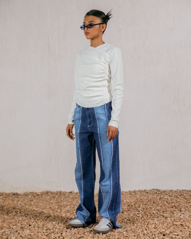 Women's Off-White Cotton Ripped Long Sleeve Top - Stylish & Comfortable Egyptian-Made Fashion