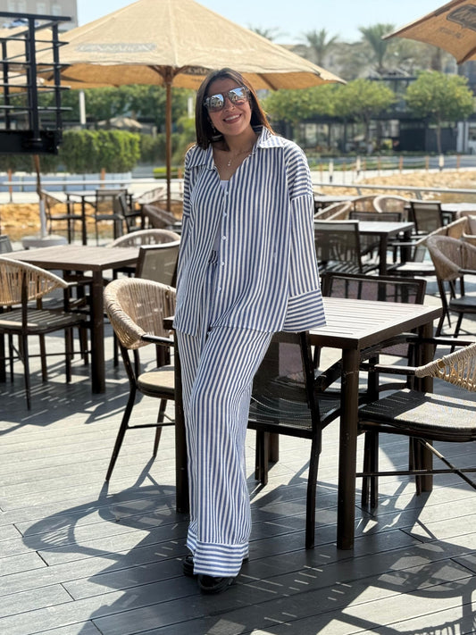 Striped Linen  Over-Size set in Blue