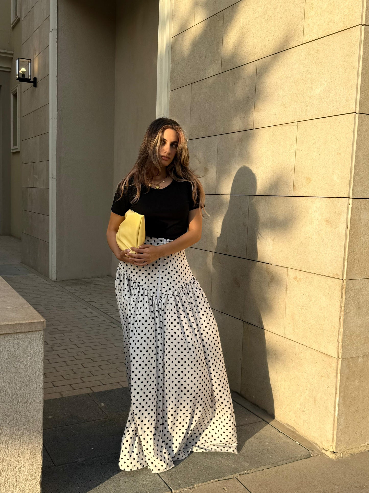 dot drama maxi skirt