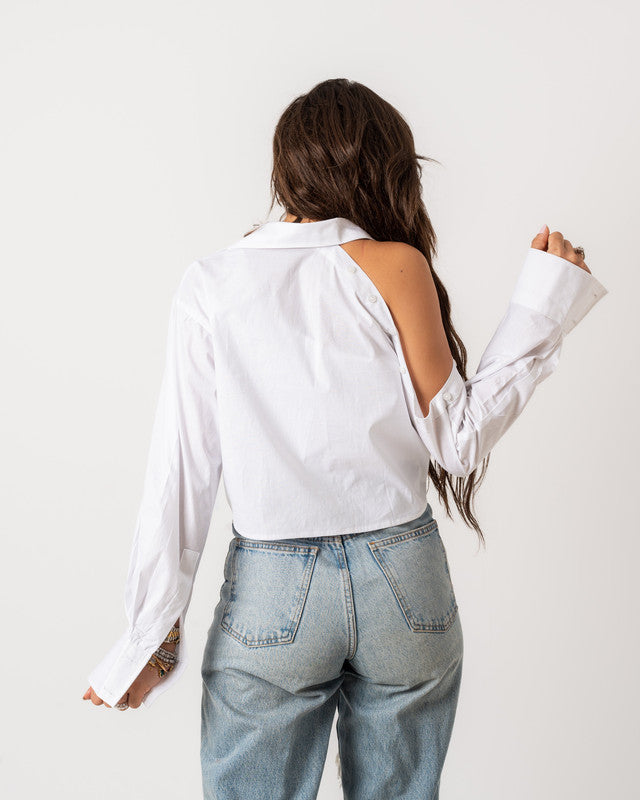 Women's White Poplin Cropped Off-Shoulder Shirt - Trendy Summer Tops Made in Egypt