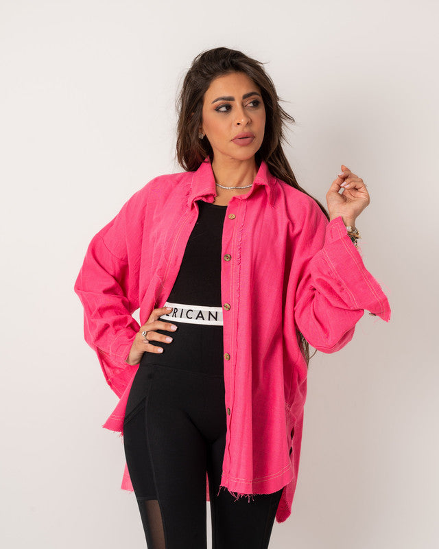 Women's Unfinished Pink Linen Shirt - Casual Summer Tops - 100% Egyptian Linen - Stylish & Breathable