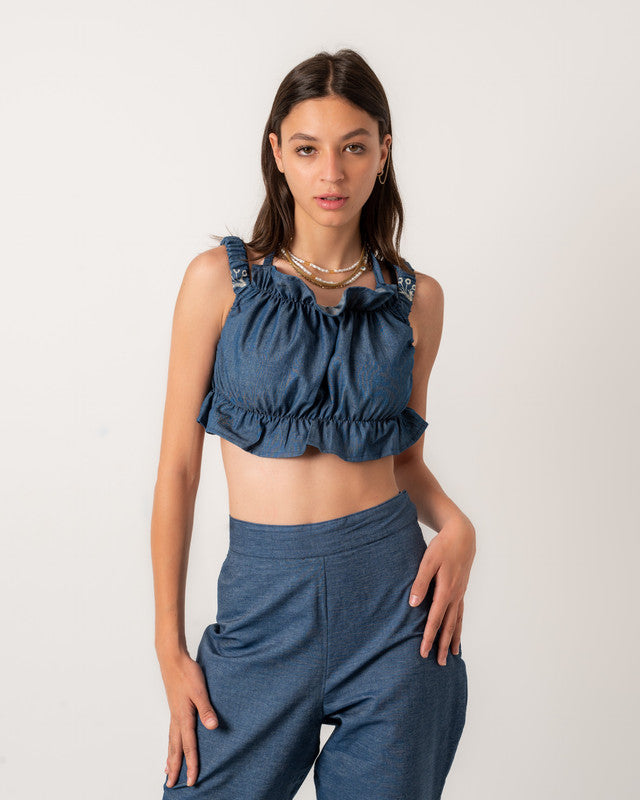 Women's Denim Embroidered Set - Stylish Denim Fabric Outfit - Made in Egypt