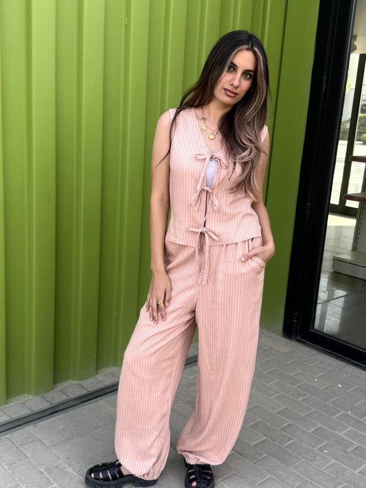 Ribbon Vest Set In Nude