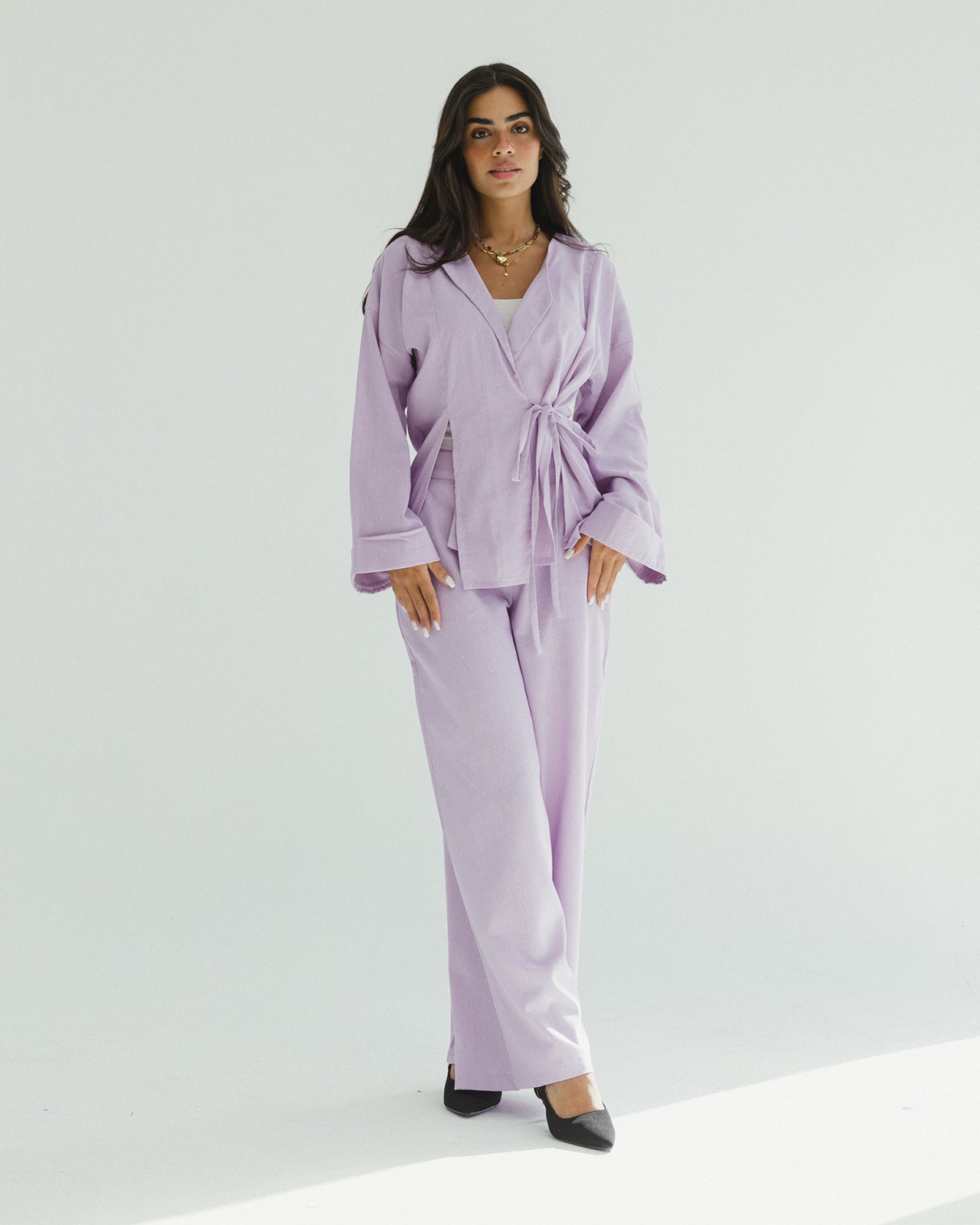 Bling Wrapped Linen Set In Lilac