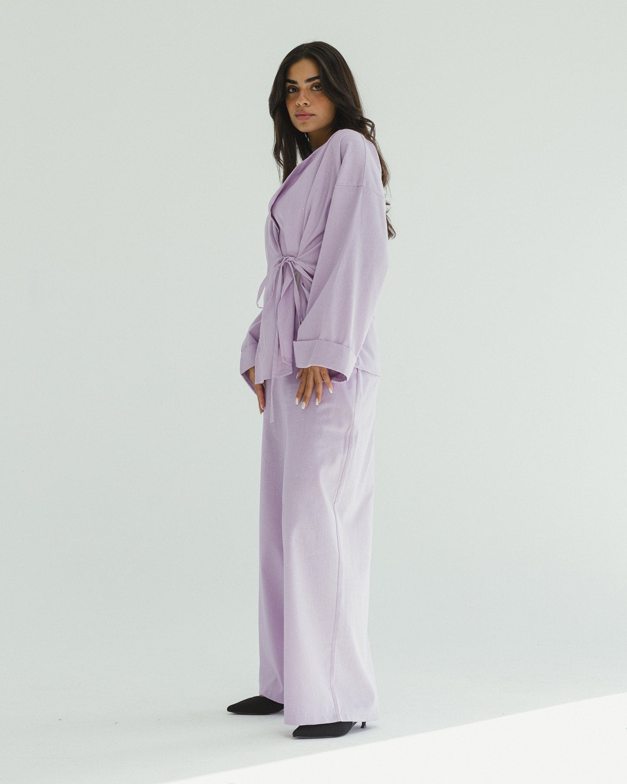 Bling Wrapped Linen Set In Lilac
