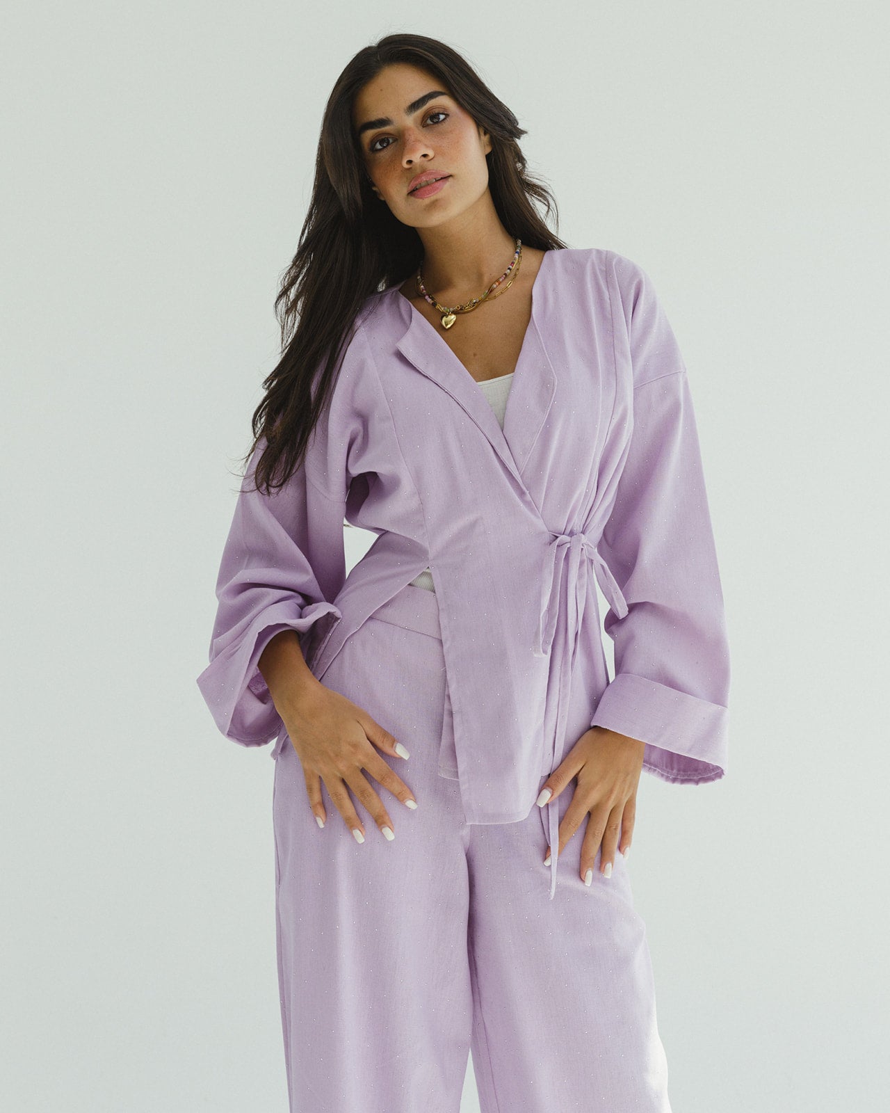 Bling Wrapped Linen Set In Lilac