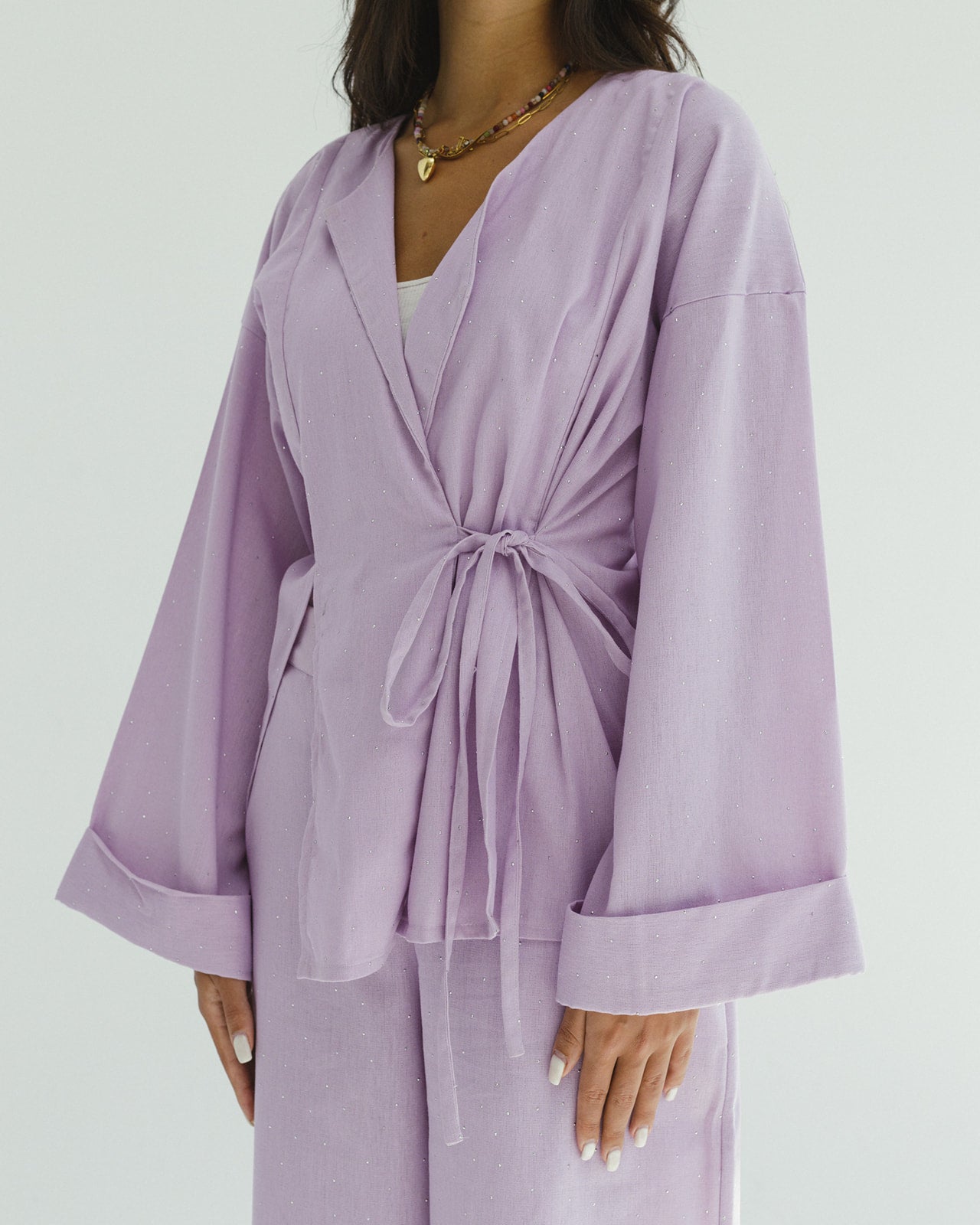 Bling Wrapped Linen Set In Lilac