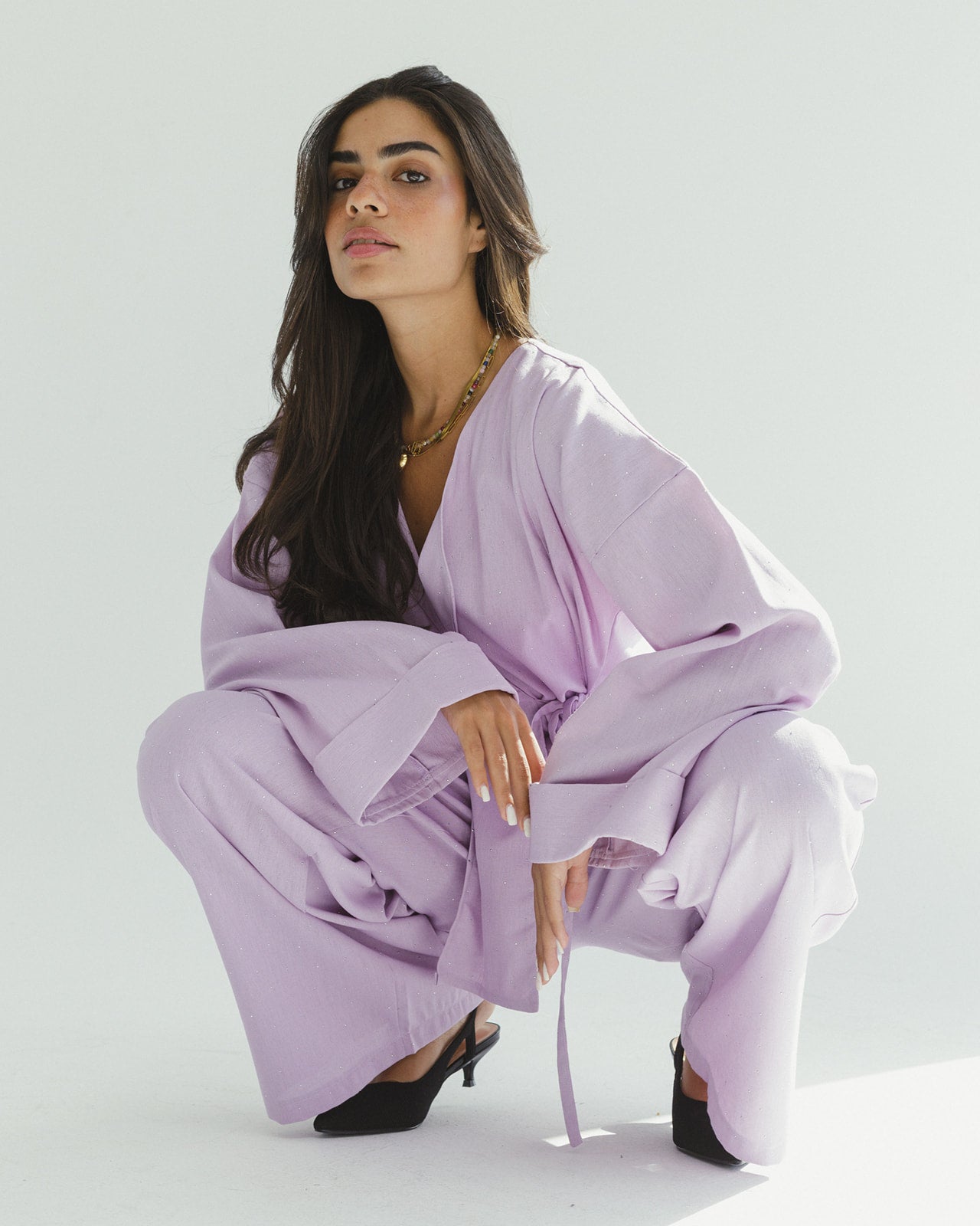 Bling Wrapped Linen Set In Lilac