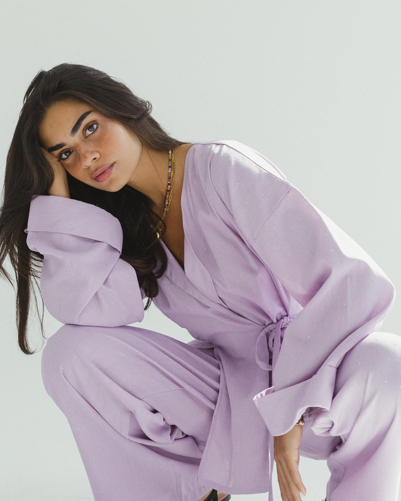 Bling Wrapped Linen Set In Lilac