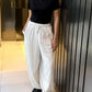 raw edge linen striped pants in white