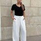 raw edge linen striped pants in white