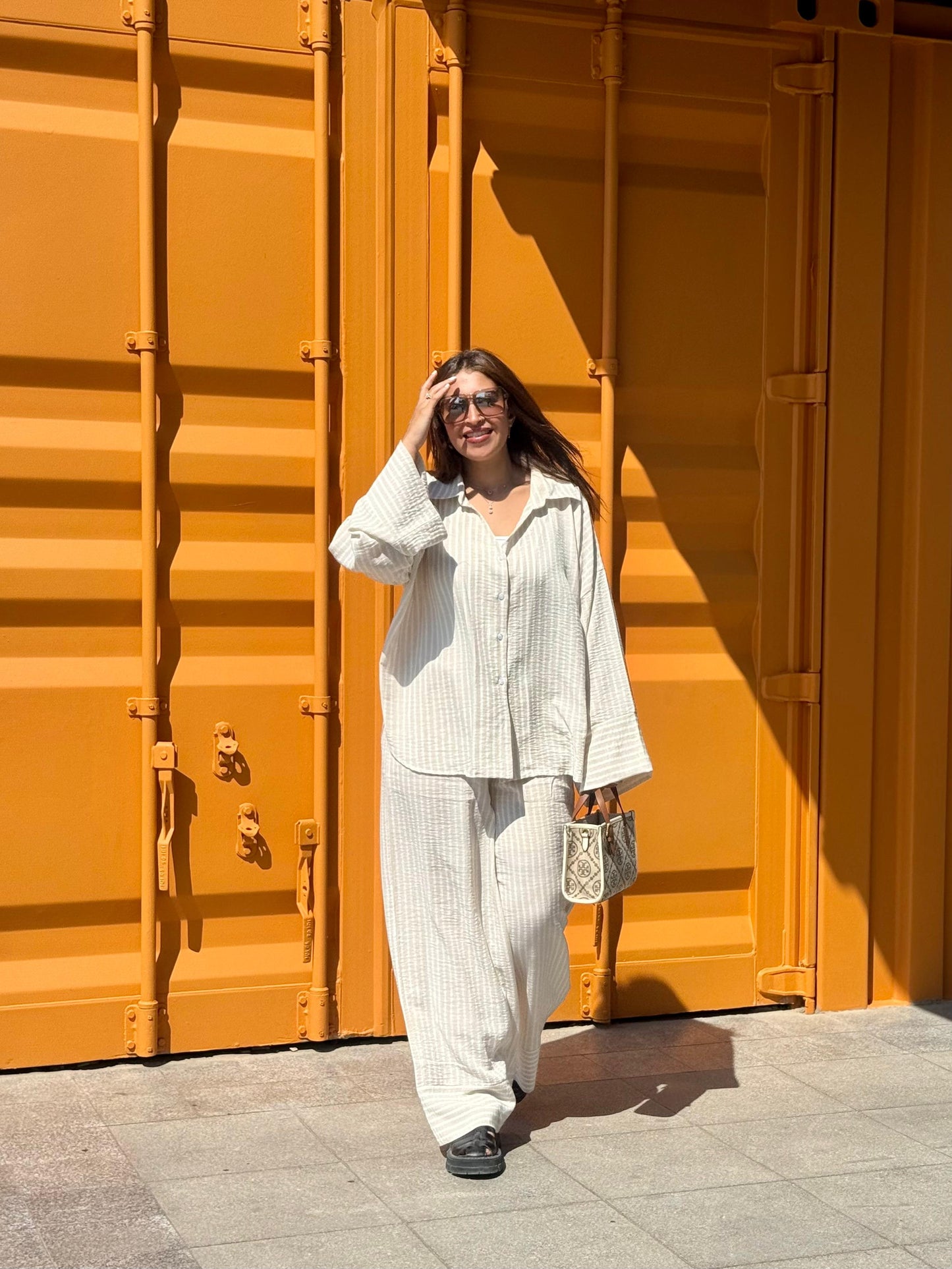 Striped Linen  Over-Size set in Beige