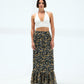 Women's Black & Yellow Tiger Print Skirt - Lined Chiffon Maxi Skirt, Free Size - Stylish Tiger Print for Casual and Festive Occasions