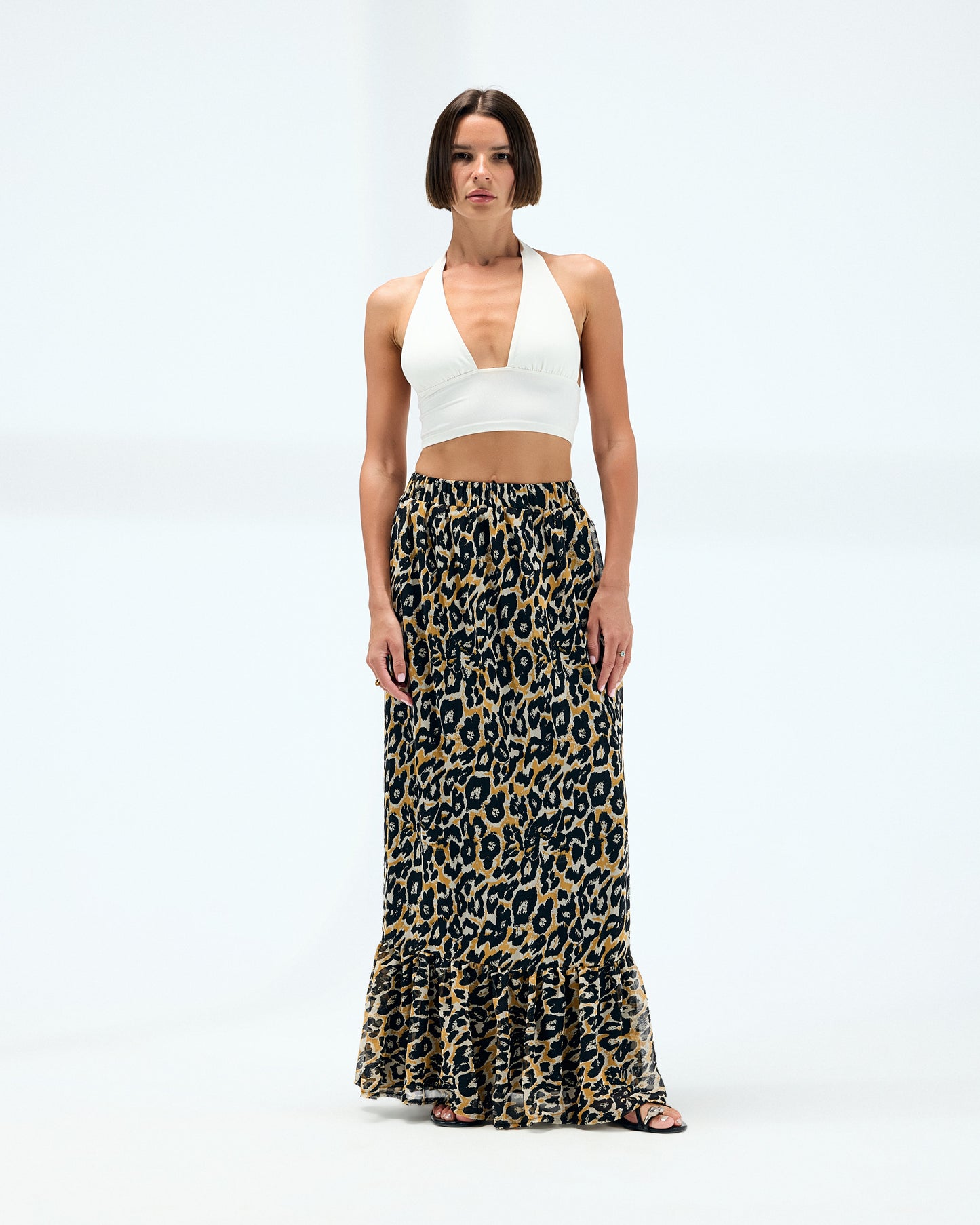 Women's Black & Yellow Tiger Print Skirt - Lined Chiffon Maxi Skirt, Free Size - Stylish Tiger Print for Casual and Festive Occasions