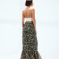 Women's Black & Yellow Tiger Print Skirt - Lined Chiffon Maxi Skirt, Free Size - Stylish Tiger Print for Casual and Festive Occasions