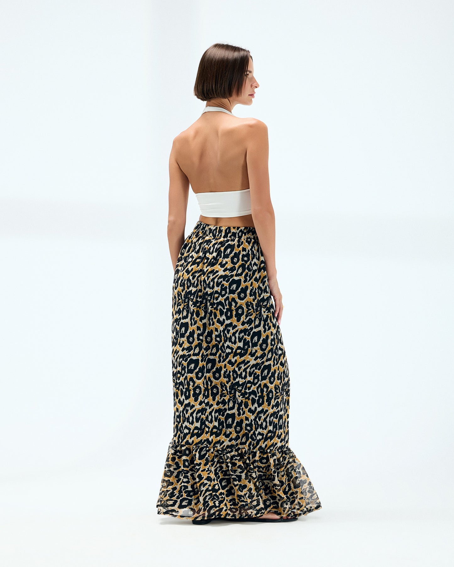 Women's Black & Yellow Tiger Print Skirt - Lined Chiffon Maxi Skirt, Free Size - Stylish Tiger Print for Casual and Festive Occasions