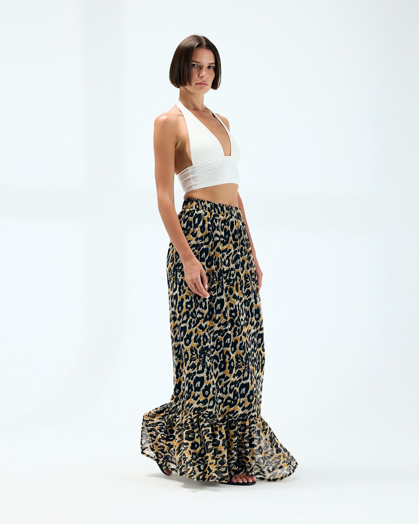 Women's Black & Yellow Tiger Print Skirt - Lined Chiffon Maxi Skirt, Free Size - Stylish Tiger Print for Casual and Festive Occasions