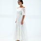 Women's Off-Shoulder White Dress - Embroidered Voile Fabric, Elegant and Flowing Maxi Dress for Casual and Festive Occasions